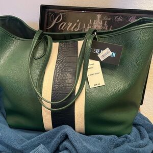 Steve Madden Green and Cream Tote Bag